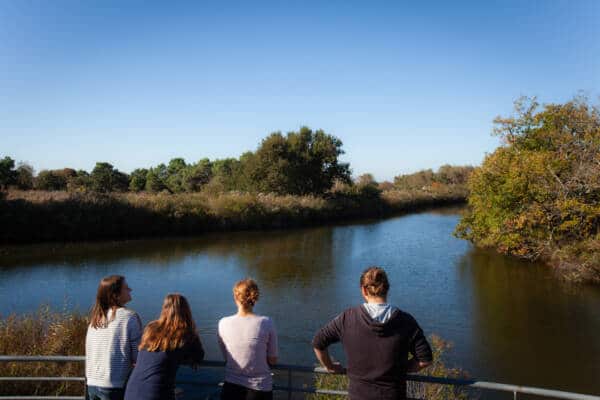 Réserve Ornithogique, groupe de jeune observant le delta de la Leyre