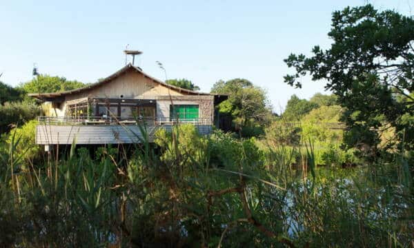 Maison de la Nature Le Teich, maison de bois avec terrasse sur piloti